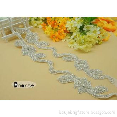 Handmade Flower Design Bridal Rhinestone Beaded Trim For We